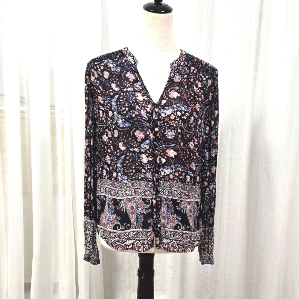 2/$30 Lucky Brand Viscose Floral Boho Womens Blouse Size SP Hippie Cottage